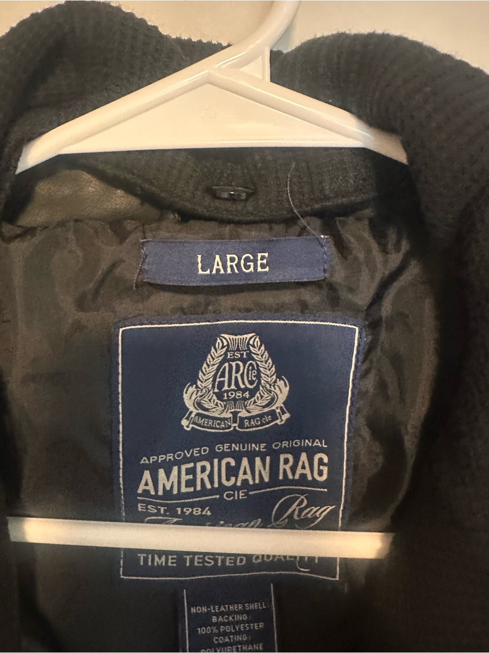 American Rag Black Faux Leather Hooded Bomber Jacket - Picture 5 of 5